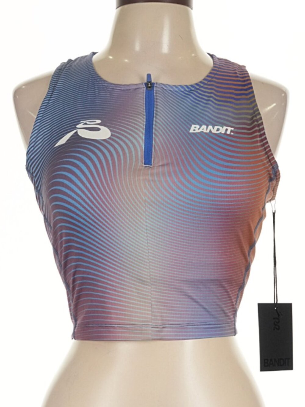 Bandit Running Ares Top Race Crop Quarter Zip Tank Gradient Rust Blue Pink Large